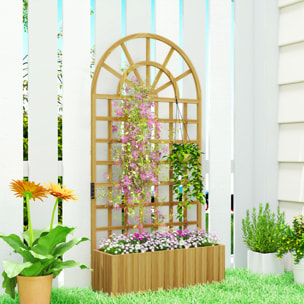 Jardinera con Enrejado de Madera, Jardinera Exterior Grande para Plantas Trepadoras, con Ofricios de Drenaje, Macetero Elevado para Jardín, Patio, Terraza, 90x30x180 cm, Natural