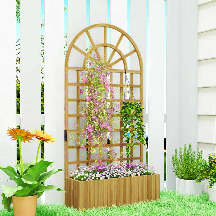 Jardinera con Enrejado de Madera, Jardinera Exterior Grande para Plantas Trepadoras, con Ofricios de Drenaje, Macetero Elevado para Jardín, Patio, Terraza, 90x30x180 cm, Natural
