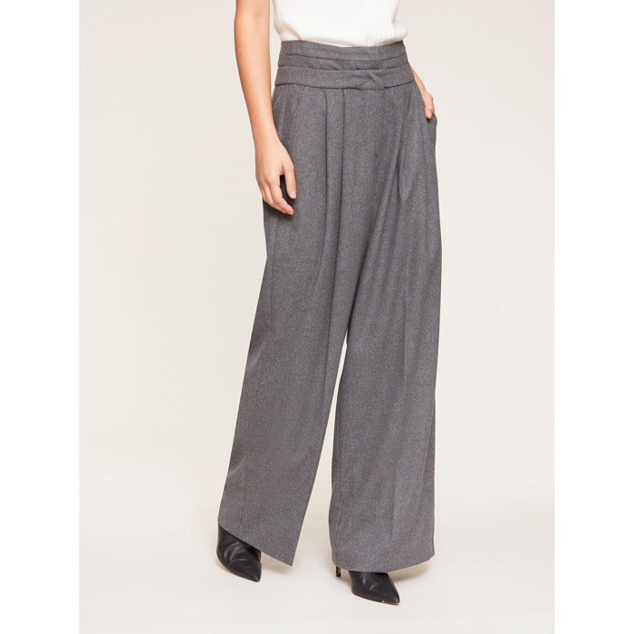 Motivi - Pantalones modelo palazzo con pinzas de franela - Gris