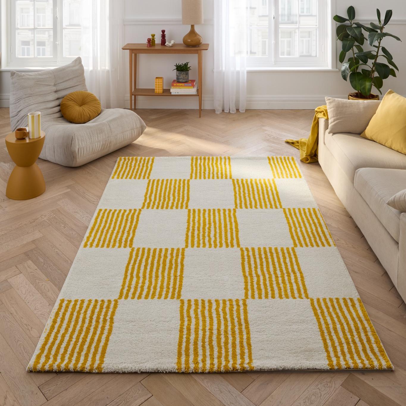 GROOVY - Tapis rétro coloré style seventies - Confortable et moelleux - Jaune