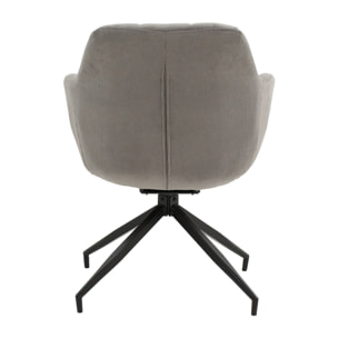 Set di 4 poltroncine girevoli STONESTOWN in tessuto grigio e gambe in metallo nero, con braccioli