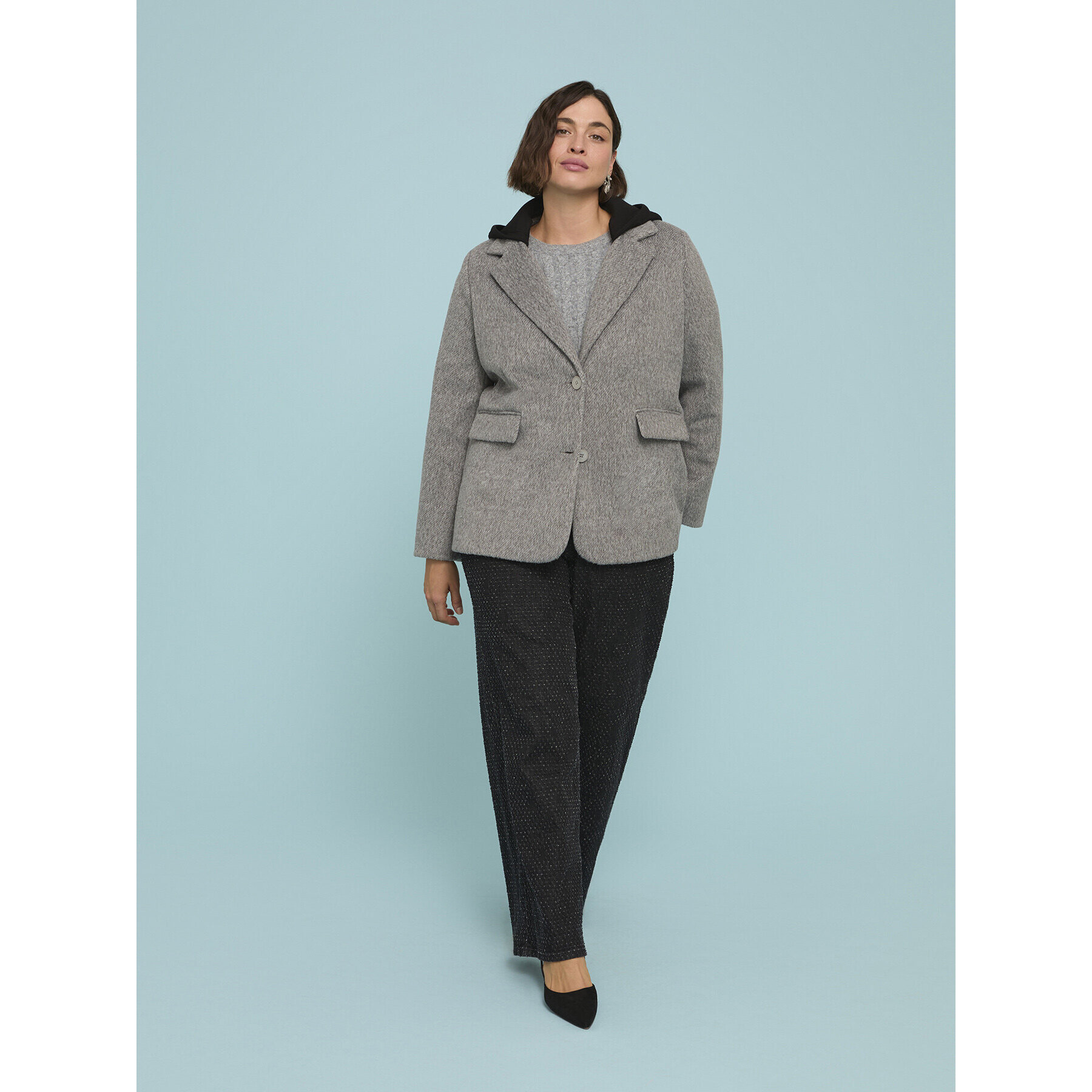Fiorella Rubino - Chaqueta de mezcla de lana con capucha desmontable - Gris