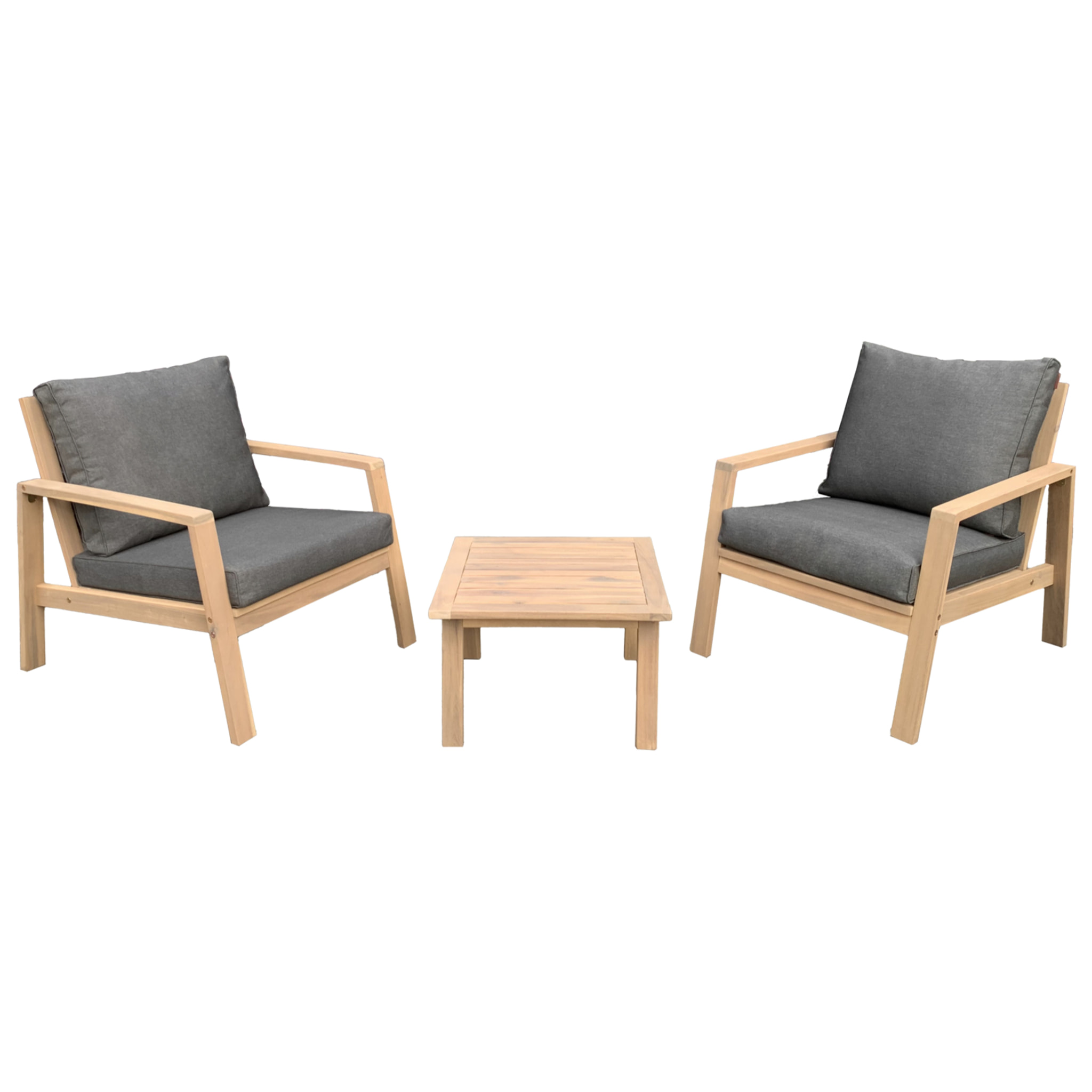 Salon de jardin en acacia 2 places GILI - coussins gris