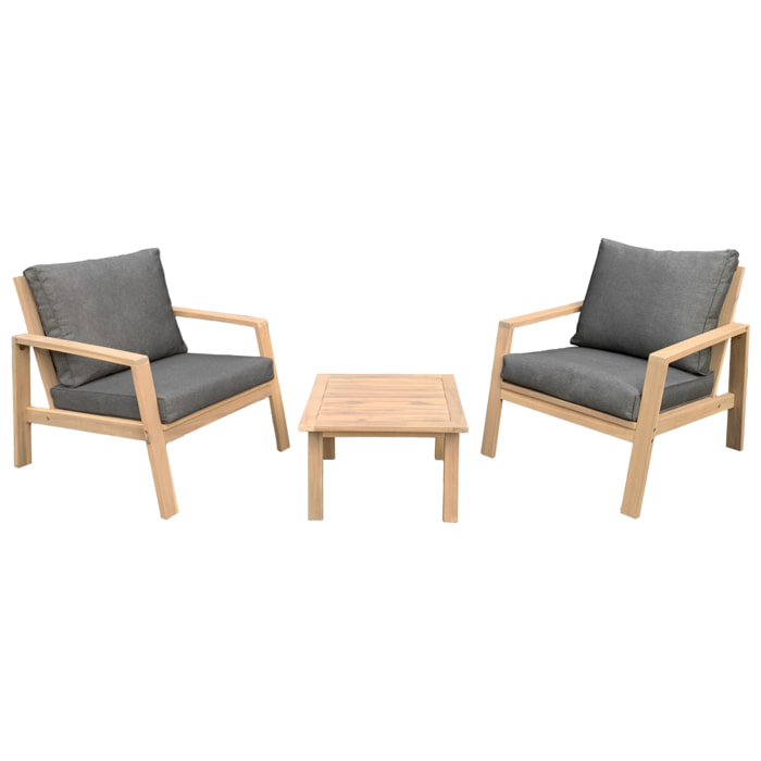 Salon de jardin en acacia 2 places GILI - coussins gris
