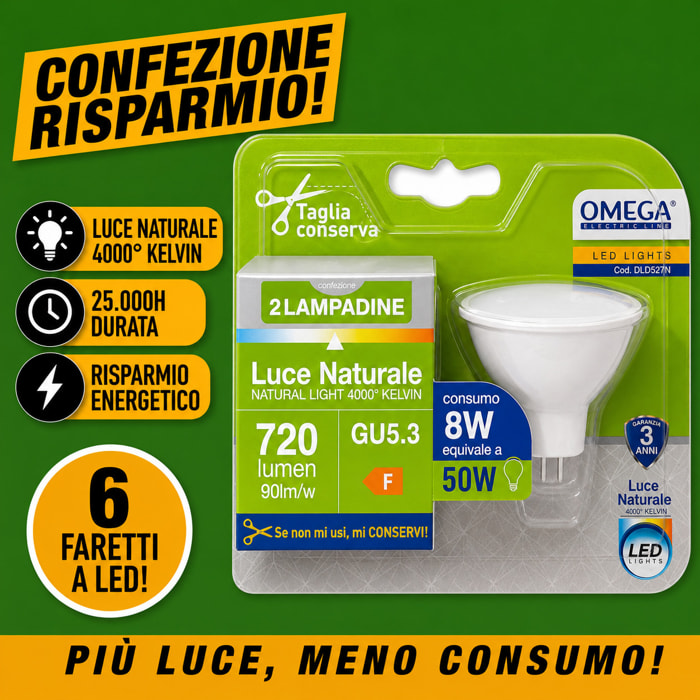 OMEGA Set 6 Faretti LED 8W 720LM 12V MR16 GU5.3 4000K