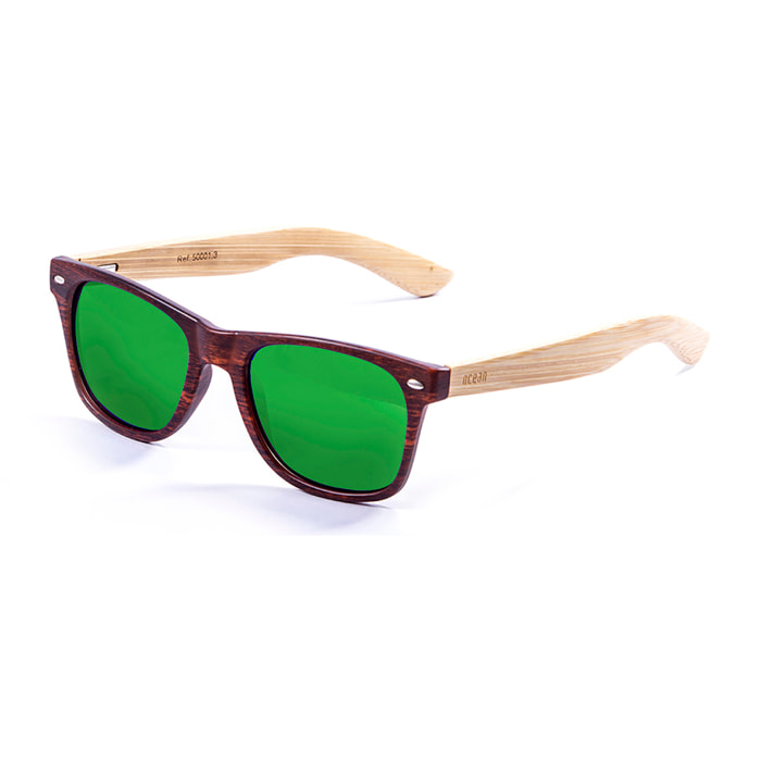 Gafas de sol OCEAN BEACH WOOD - Patillas marrón mate y bambú y / Revo verde