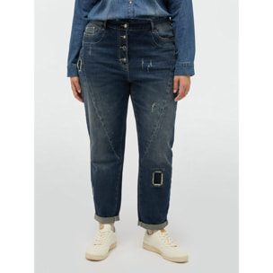 Fiorella Rubino - Jeans barrel con strappi e patch - Blu