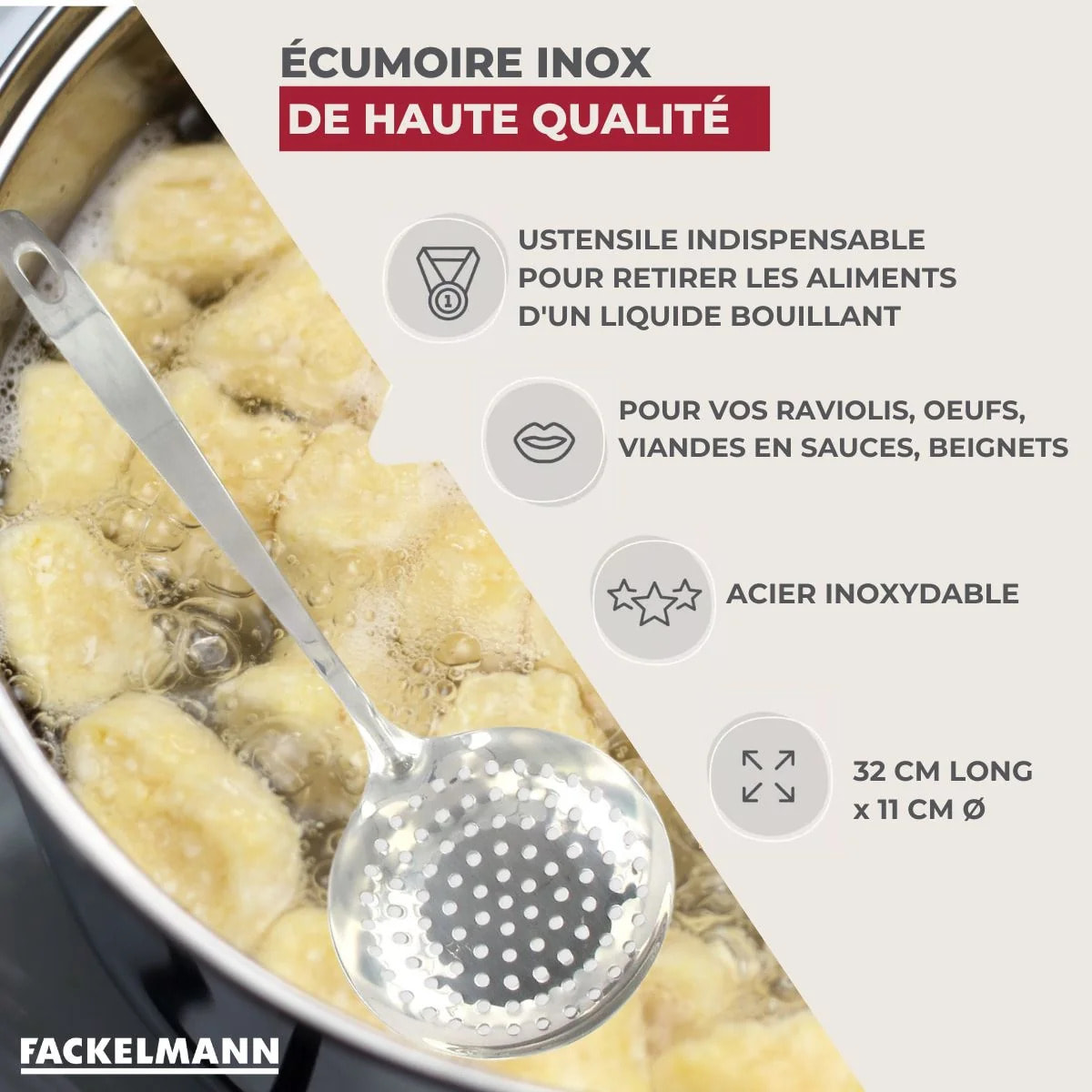 Écumoire inox cuisine Lot de 2, 32 x 11 cm Fackelmann Oxford