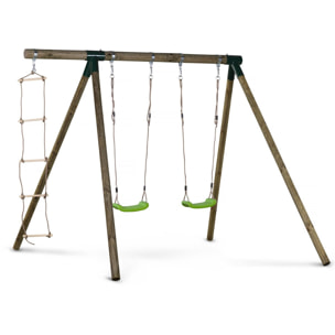 Portique bois "Timo" - Avec 2 balançoires et 1 échelle de corde.