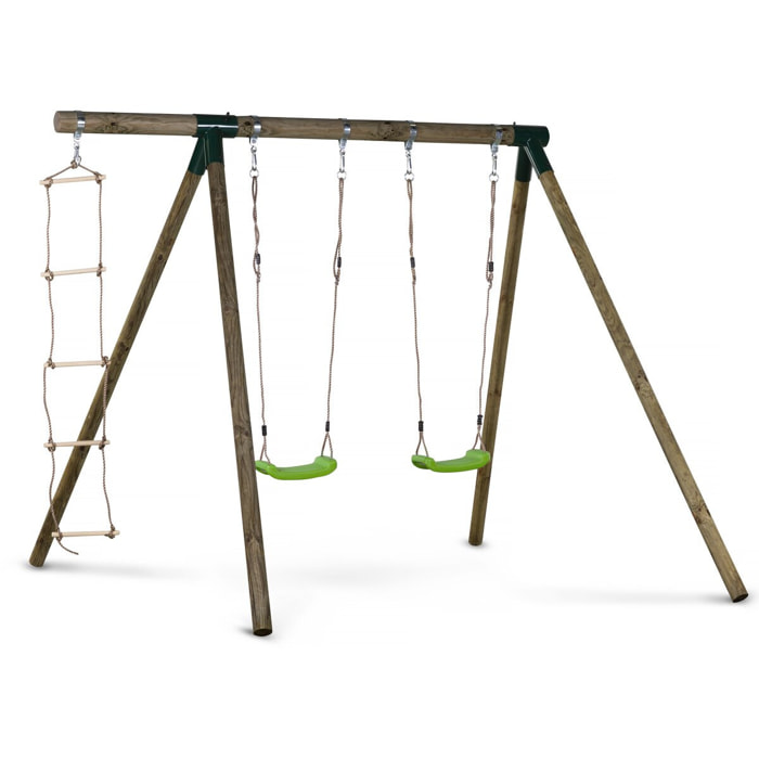 Portique bois "Timo" - Avec 2 balançoires et 1 échelle de corde.