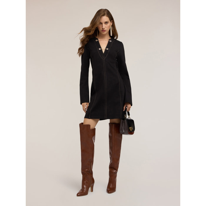 Motivi - Vestido ajustado en punto milano con cadenas - Negro