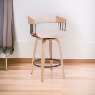 Colonia - Set 2 Sgabelli Imbottiti 49,5x92x37,5 cm Seduta Girevole in Legno Plywood e Tessuto Beige