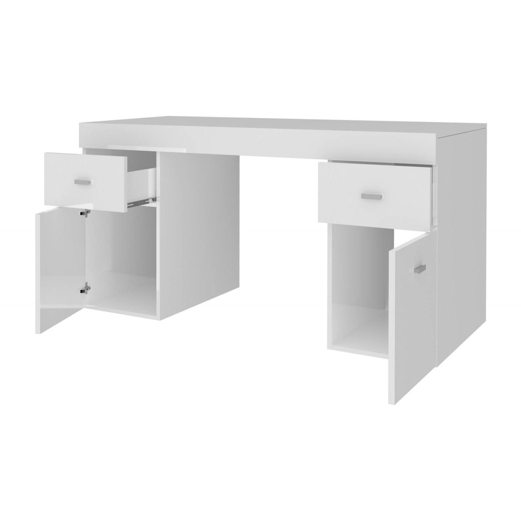 Scrivania per ufficio con cassettiera e piano contenitore, Made in Italy, Tavolo minimal, Scrittoio porta PC, cm 130x60h75, colore Bianco lucido