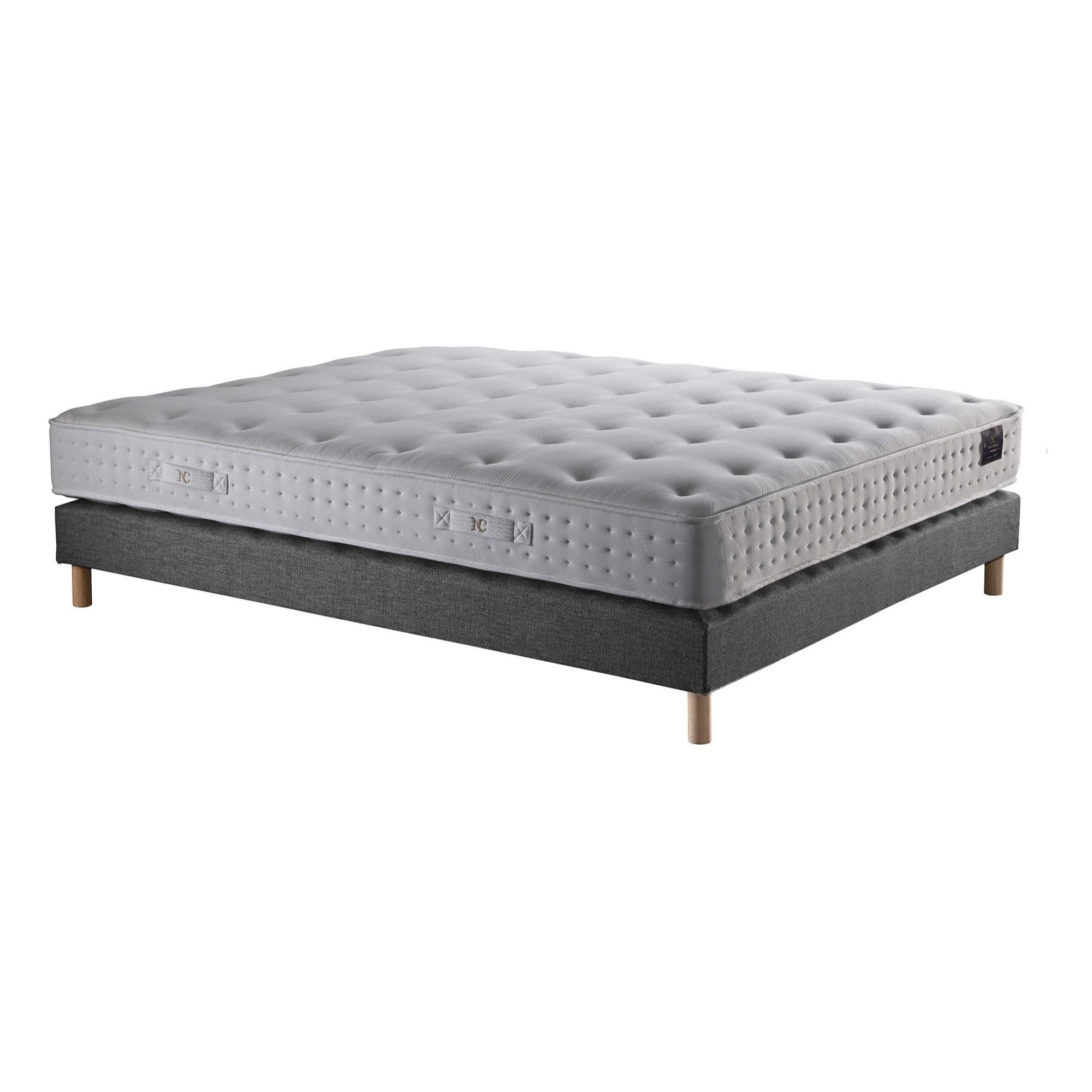 Ensemble Reflet - Matelas ressorts ensachés éco-conçu - Sommier Gris éléphant