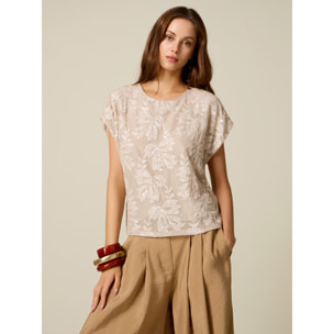 Oltre - Blusa bordada con encaje - Beige
