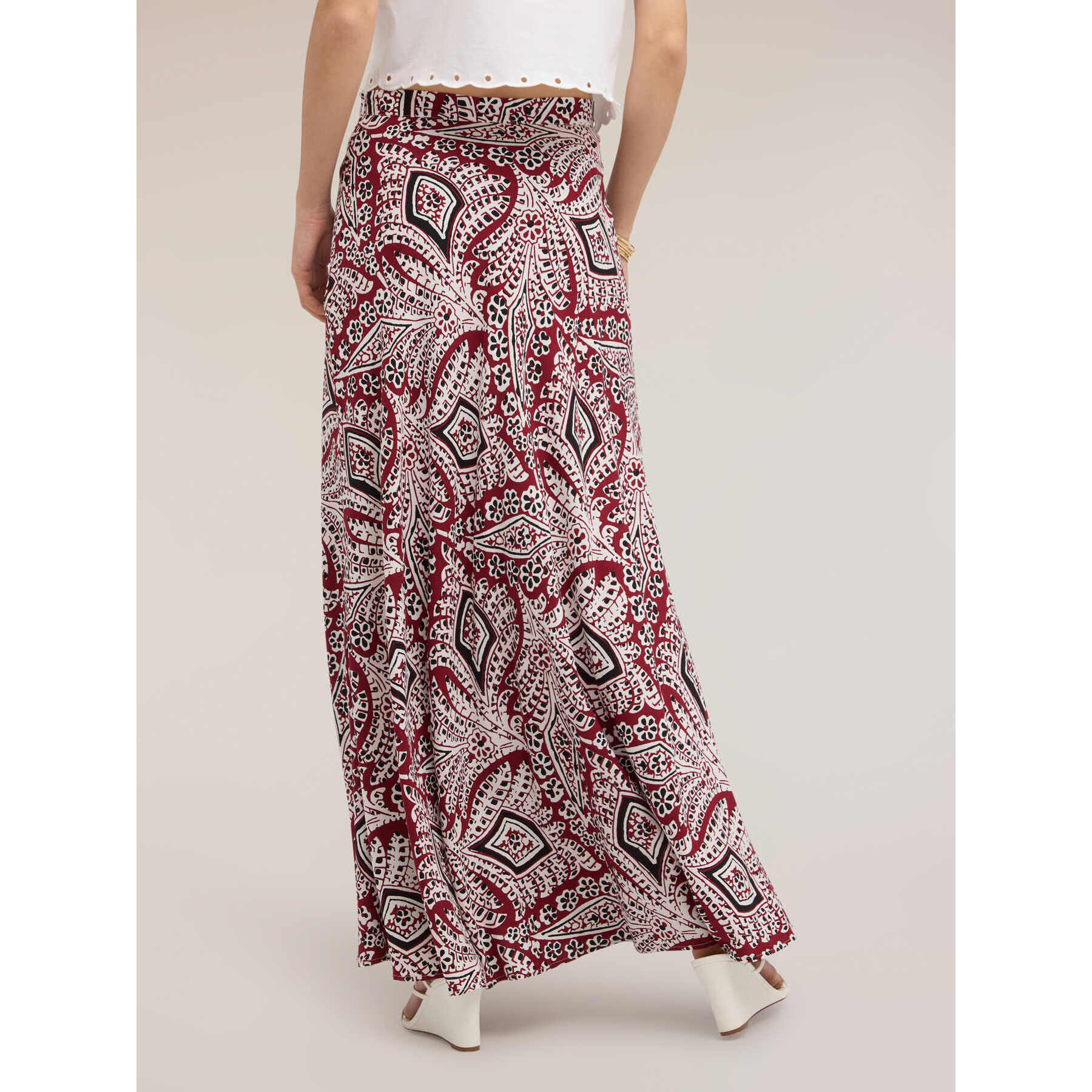 Motivi - Gonna svasata maxi in marocaine con stampa - Bordeaux