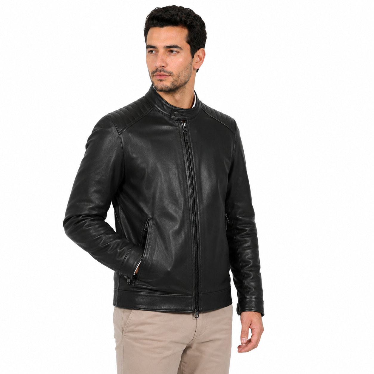 Giubbino in vera pelle di vitello Nero