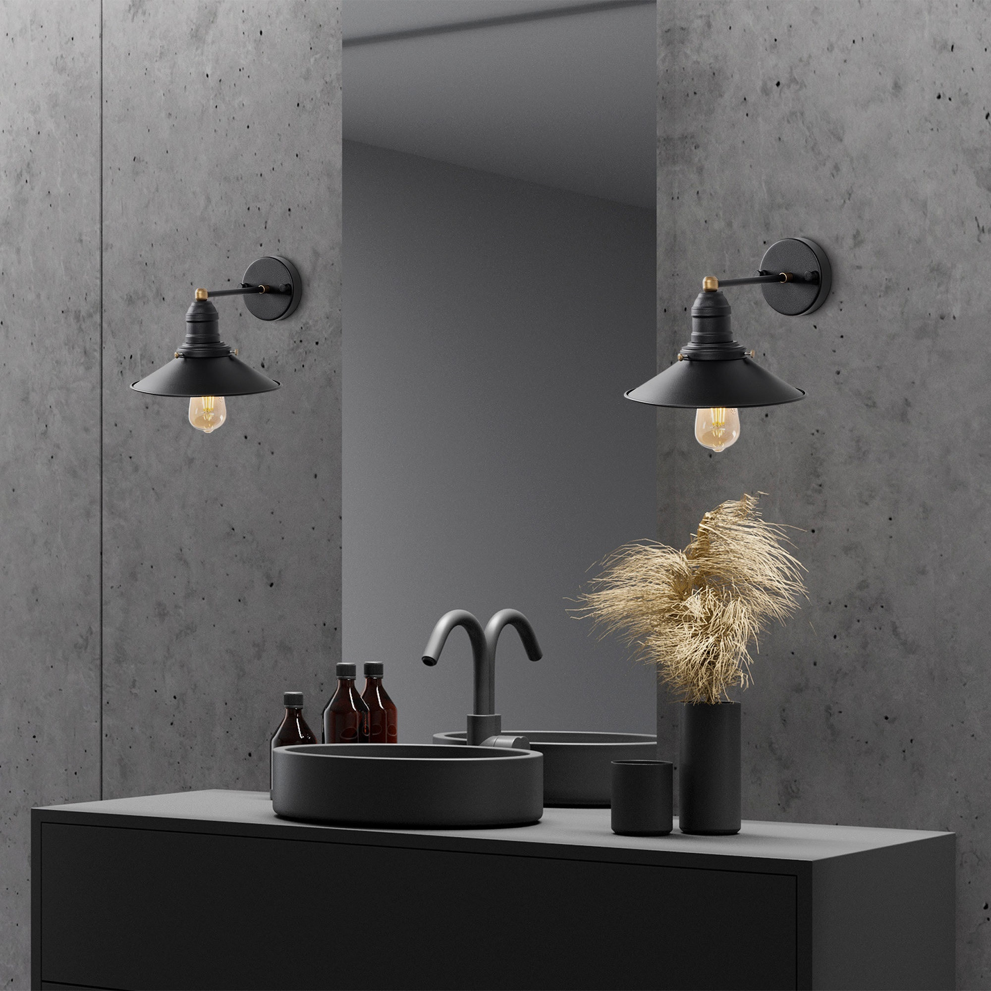 Aplique de pared, metal , negro, 24x27x20, casquillo E27 Max 40 W