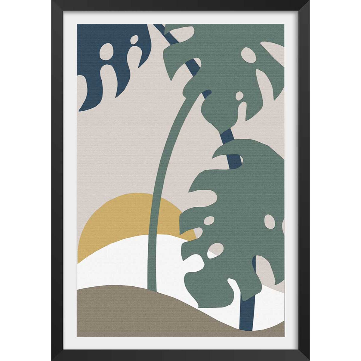 Affiche Monstera effet tissé Affiche + cadre en bois - Noir