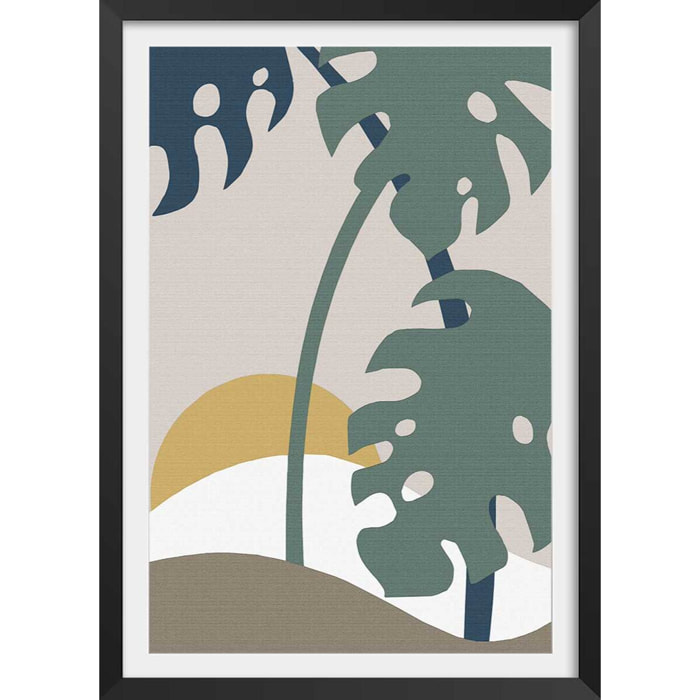 Affiche Monstera effet tissé Affiche + cadre en bois - Noir