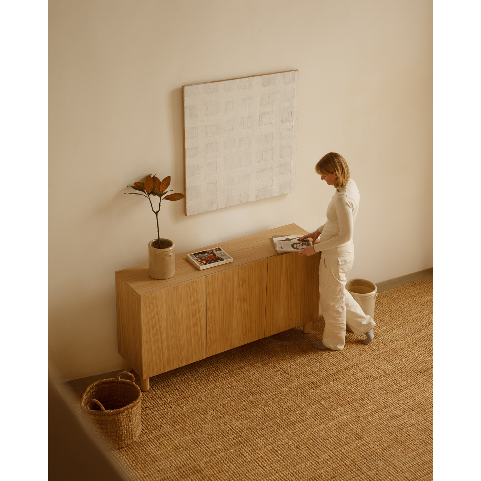 Buffet avec 3 portes en bois de placage de chêne naturel de 160x40cm Hauteur: 85 Longueur: 160 Largeur: 40
