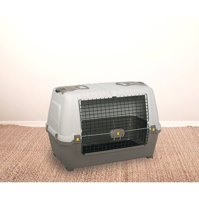 Trasportino per cani o gatti Fausta, Trasportino rigido, Gabbietta portatile con tappetino, 100% Made in Italy, Beige e Marrone, 76x45h54 cm