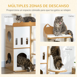 Árbol Rascador para Gatos 133 cm Torre para Gatos Rascador para Gatos con Cuevas Plataformas Bola Colgante y Postes de Sisal 60x48x133 cm Roble