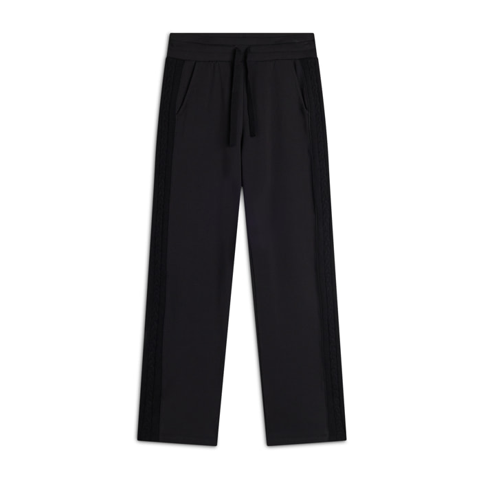 Pantalone lungo in felpa modal con bande a trecce