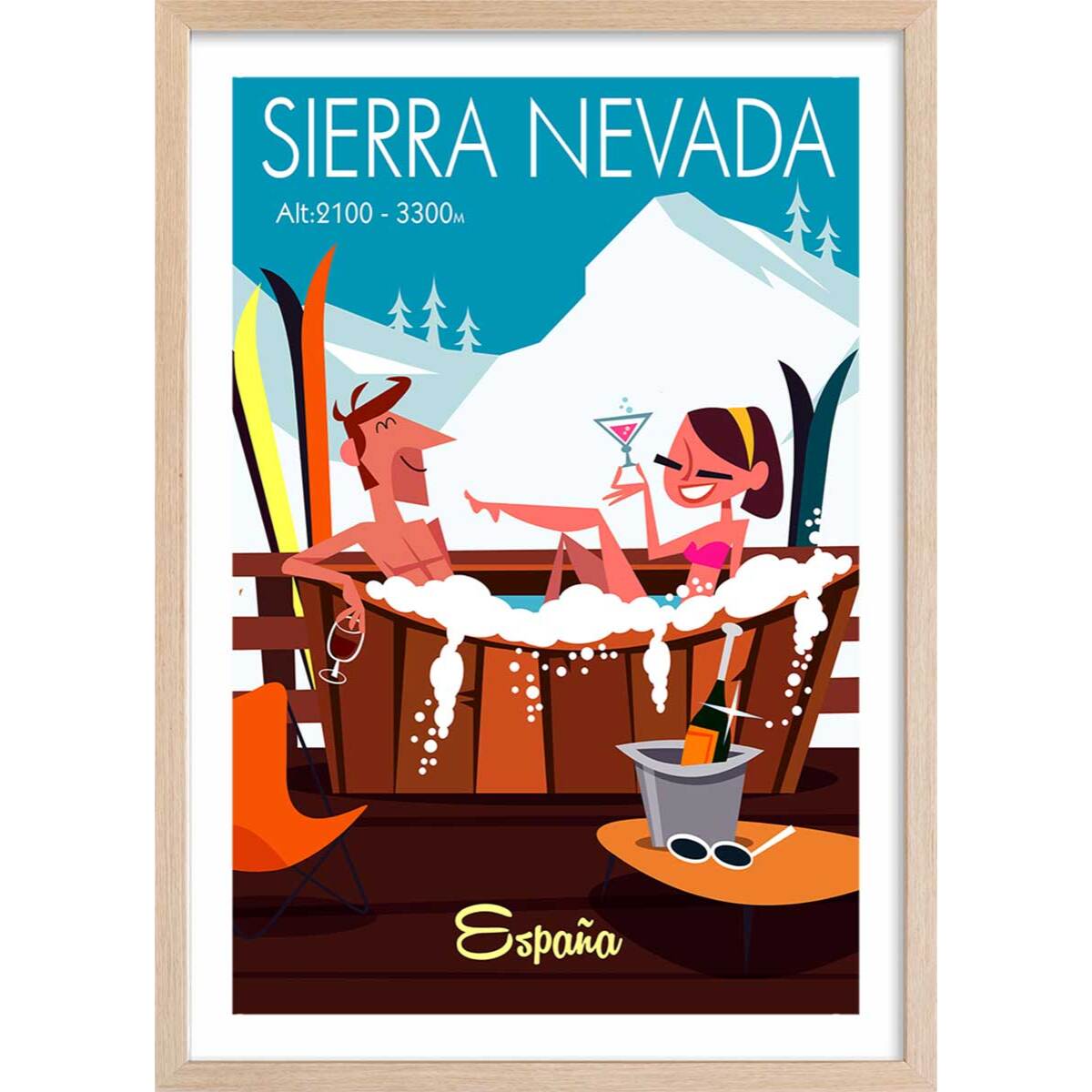 Poster de sierra nevada Affiche + cadre en bois - Chêne