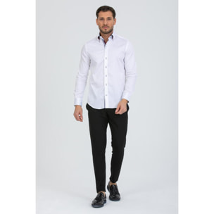 Camicia Uomo 2 Bottoni Button Down Slim Satin Unito Bianco