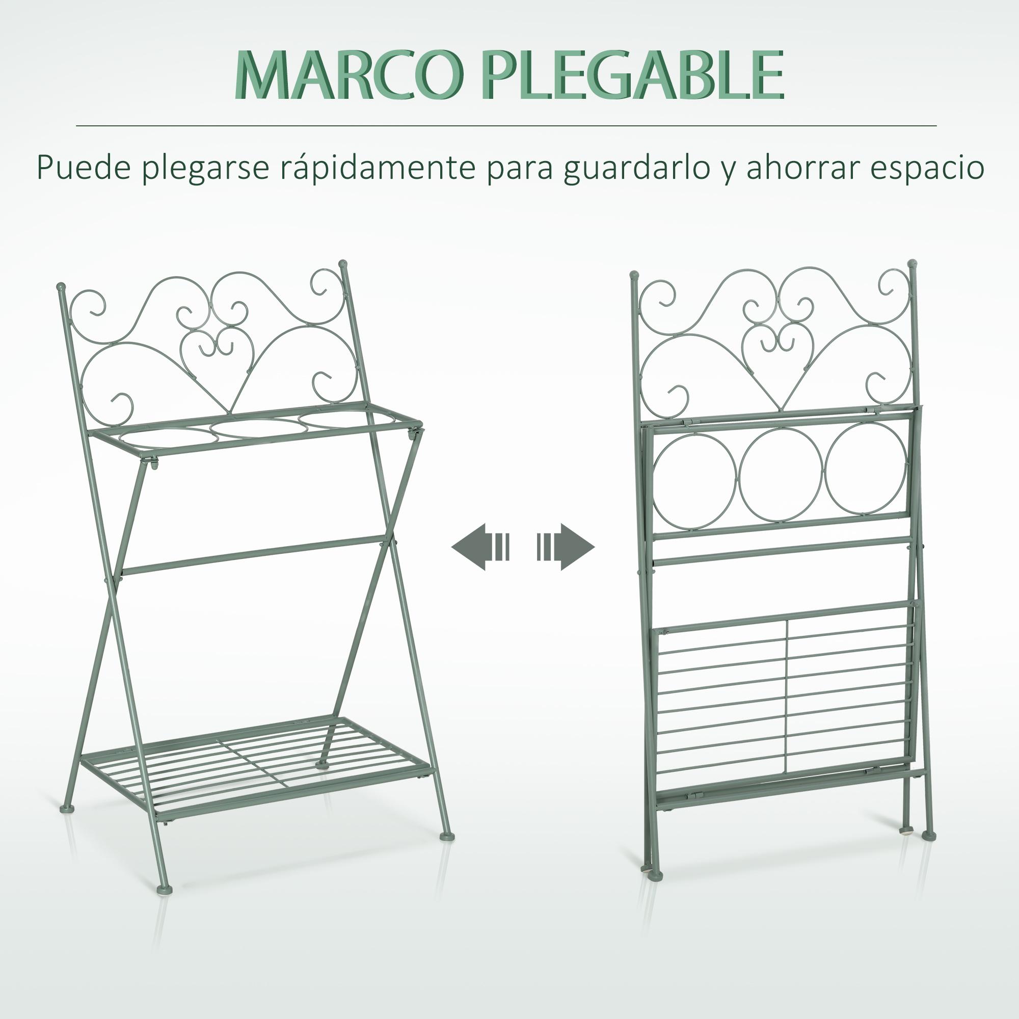 Outsunny Soporte Metal para Plantas Plegable con 3 Macetas Estante 47x37x78,5 cm