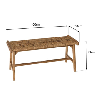 SIXTINE - Banc 100x36cm assise en tissage d'abaca naturel