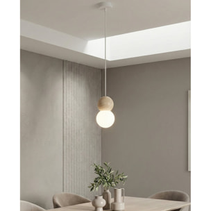 Lampada a sospensione LOOP in acciaio bianco opaco e legno
