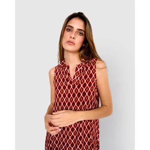 Vestido corto bambula detalles plisados cartagena burdeos