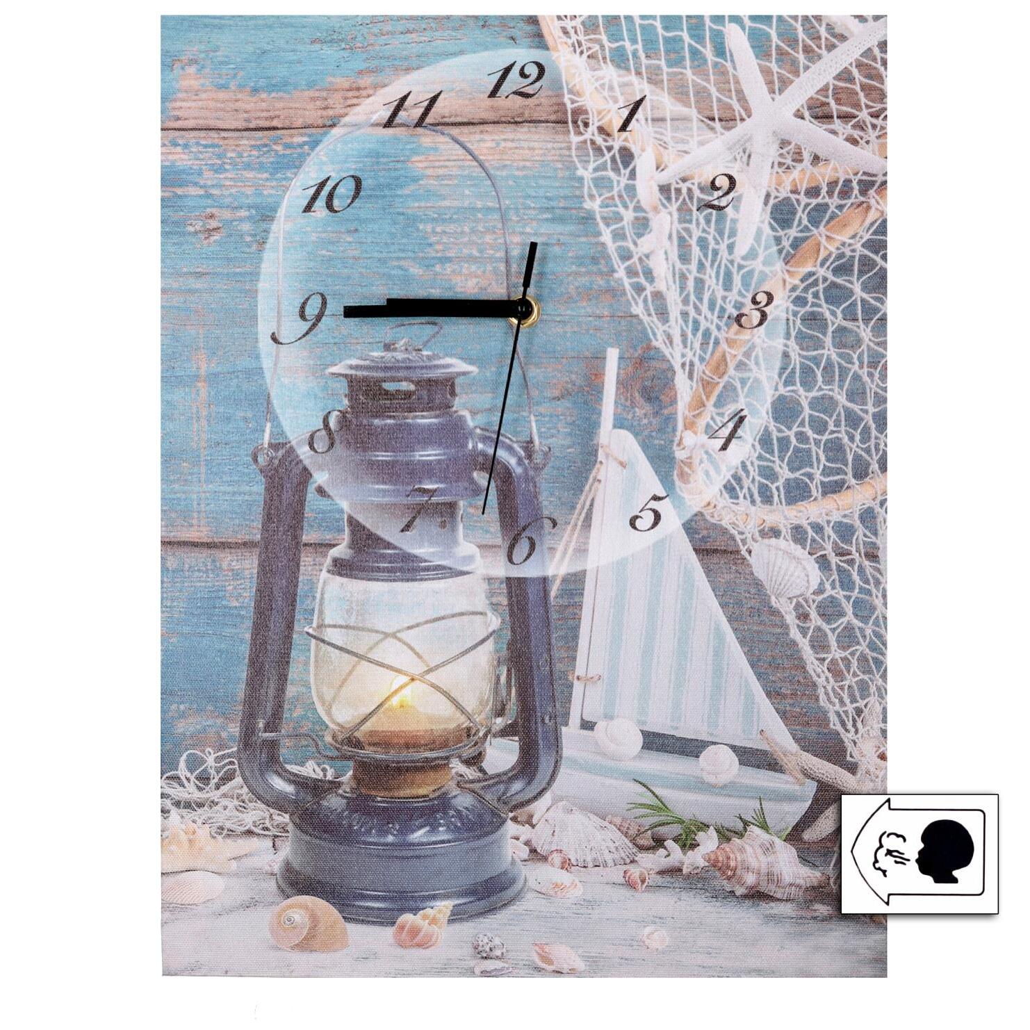 Orologio quadro mare con led in legno con lanterna cm30x40x2,2