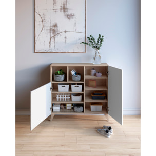 Zapatero Oslo melamina roble claro puertas blanco 87x90x27 cm