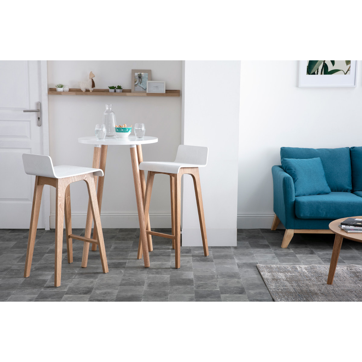 Tabourets de bar scandinaves blancs et bois clair H75 cm (lot de 2) BALTIK