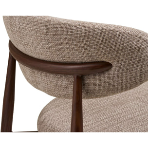 Eddie - lot de 2 chaises en tissu texturé - pieds en acier effet bois - Marron / Beige