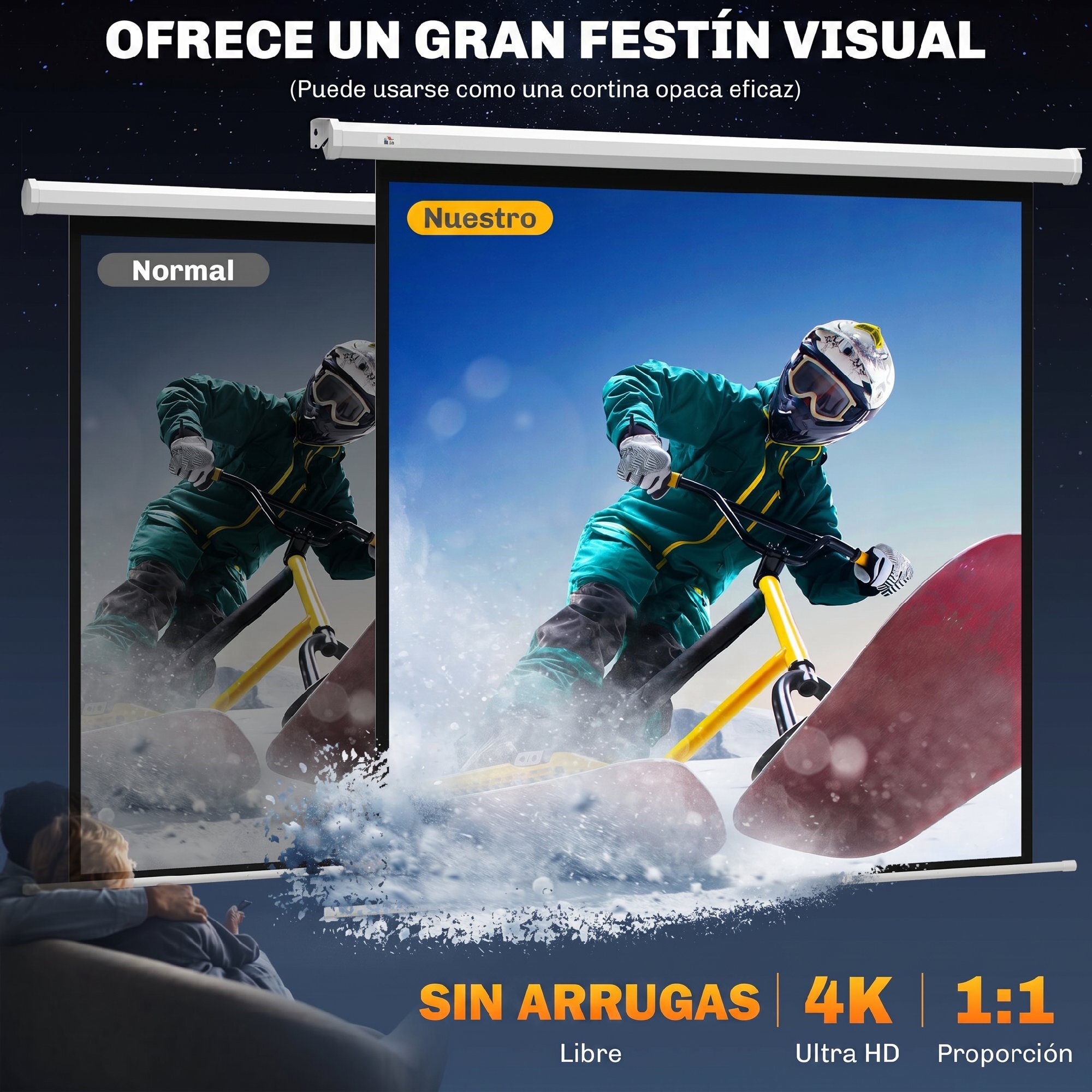 Pantalla de Proyector Eléctrica 85 Pulgadas, Pantalla de Proyección con Control Remoto, Formato 1:1, HD 4K, para Interior y Exterior, Eventos Deportivos, Cine en Casa, Oficina, Blanco