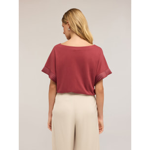 Motivi - T-shirt con maniche plissé - Bordeaux