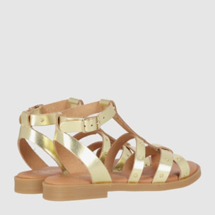 Sandalias de Piel - Oro - Tacón: Bajo
