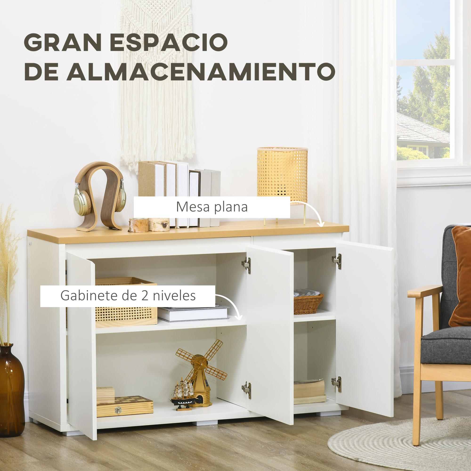 Aparador de Salón Armario de Almacenamiento Mueble Auxiliar de Cocina con 3 Puertas y Estantes Ajustables para Comedor Entrada 120x37x75 cm Blanco