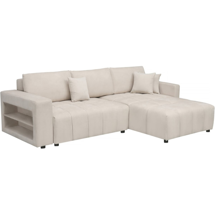 Canapé d'angle convertible tissu chenille 3 places - "Trocadero" - Crème