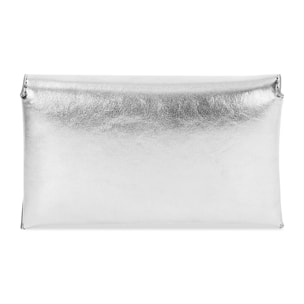 Pochette donna argento in laminato con tracolla in pietre