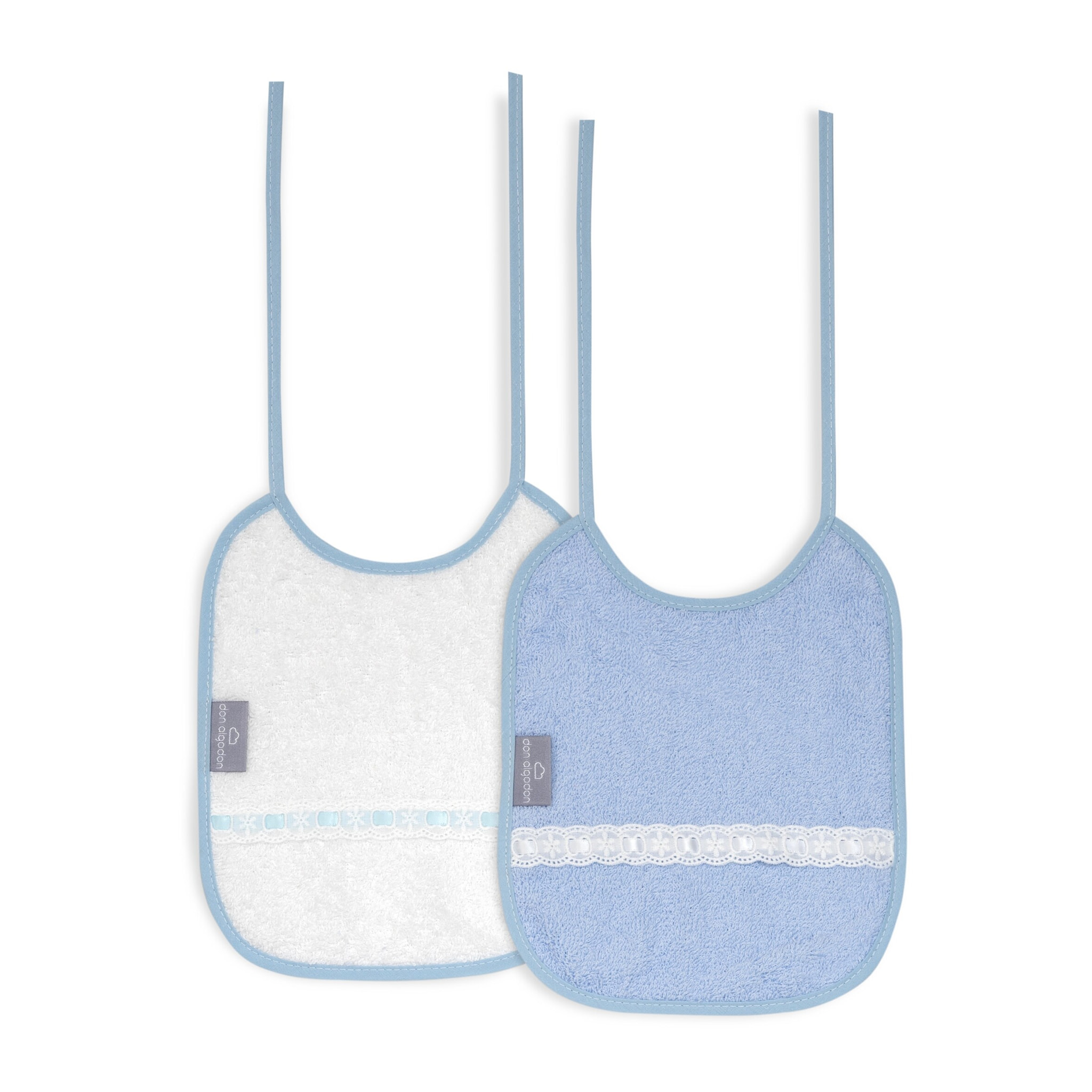 Pack 2 Baberos Don Algodon 20X25 Modelo Pasacinta Bco/Azul