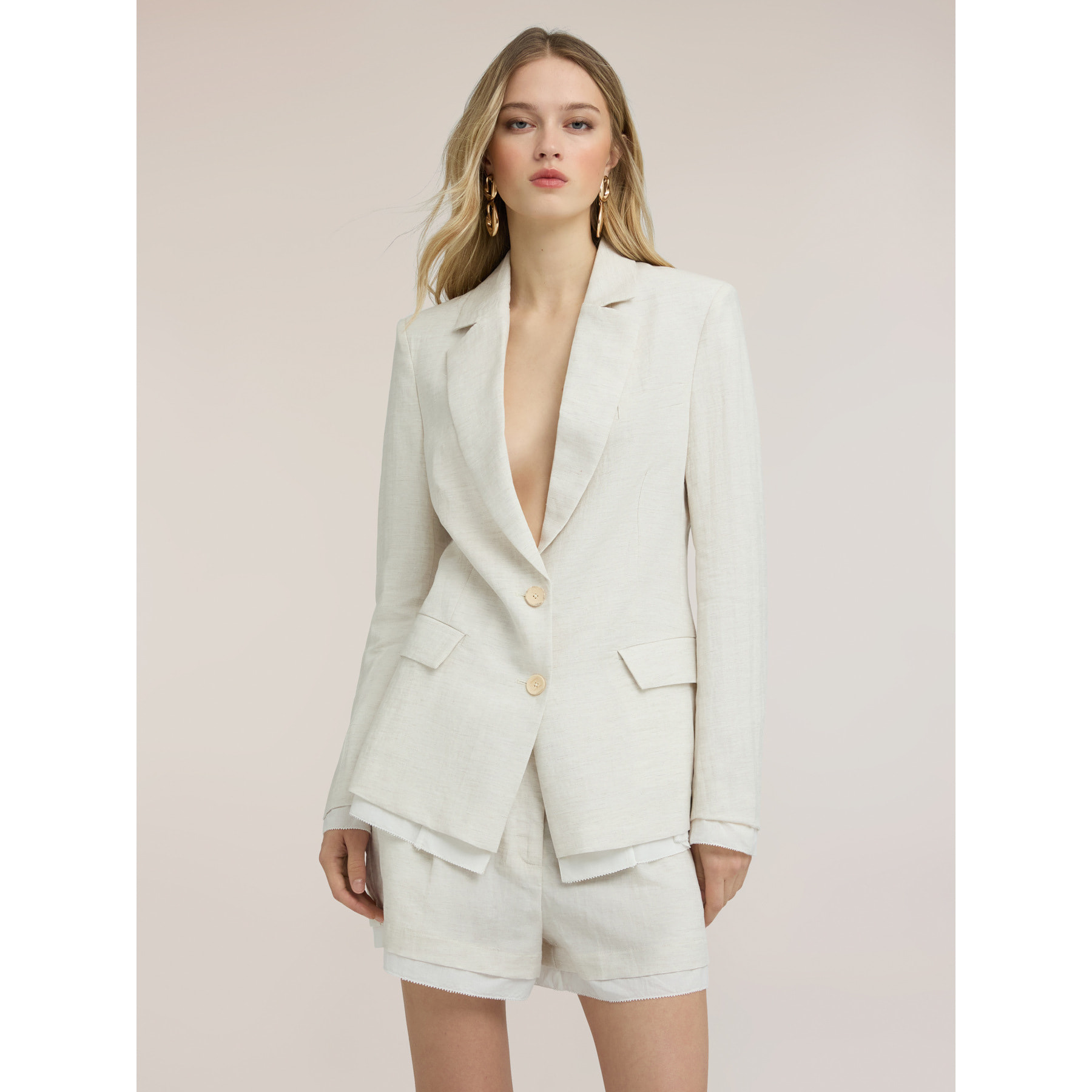 Motivi - Blazer strutturato in misto lino - Bianco