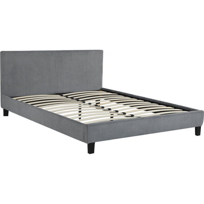 Lit en Velours Cotelé "Ambre" - 140 x 190 - Gris