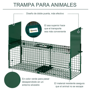 Trampa para Animales Vivos con 2 Puertas Asa para Conejos Visones 80x25x30 cm