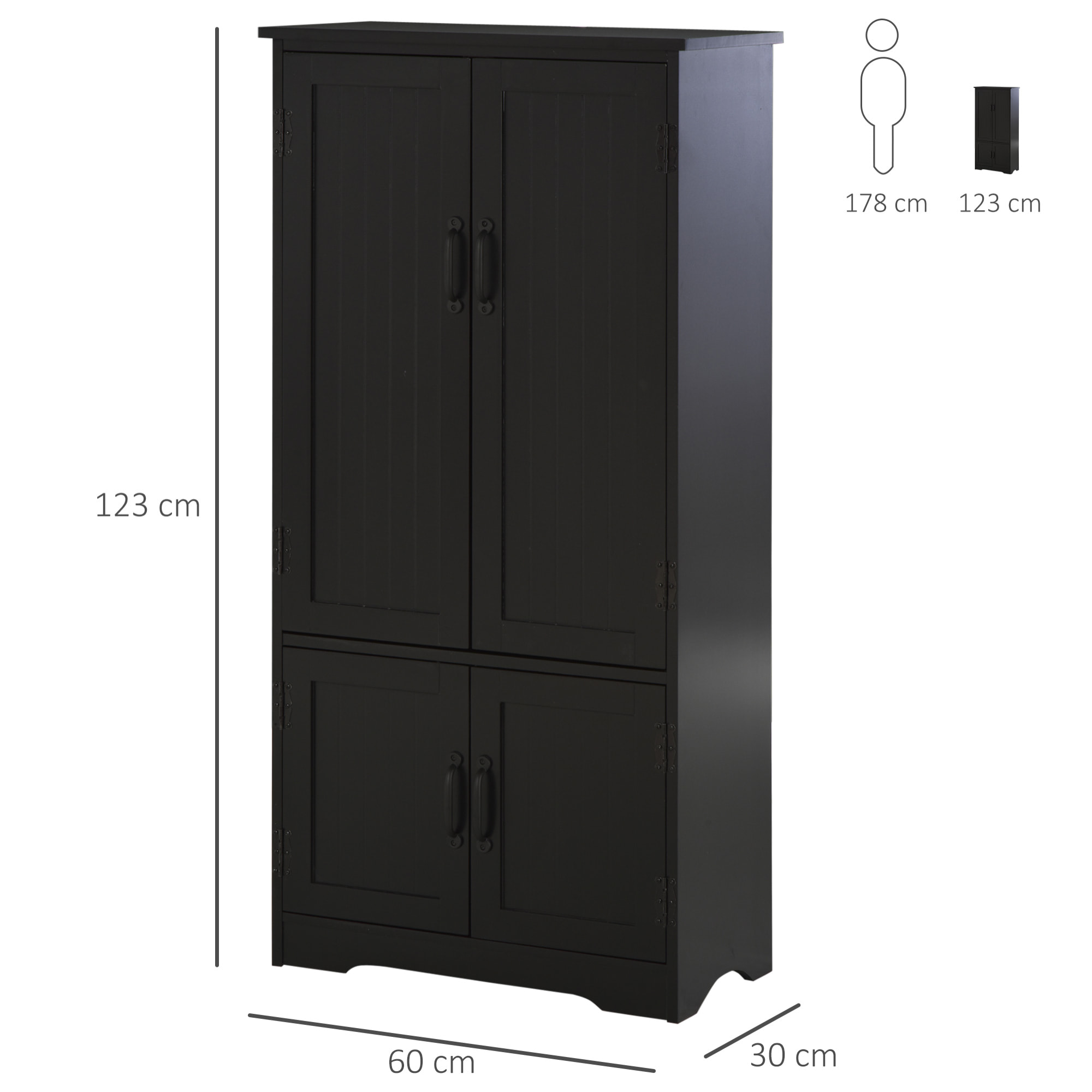 Armoire de cuisine contemporaine multi-rangements 2 placards 3 étagères MDF panneaux particules noir