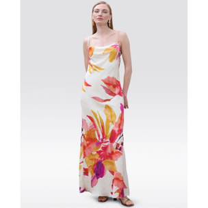 Abito lungo sottoveste con stampa floreale e spalline sottili